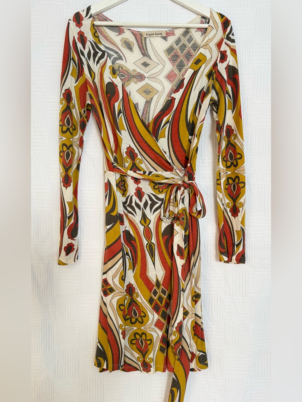 Crystal Candy  Wrap Dress in Red, Mustard & Black